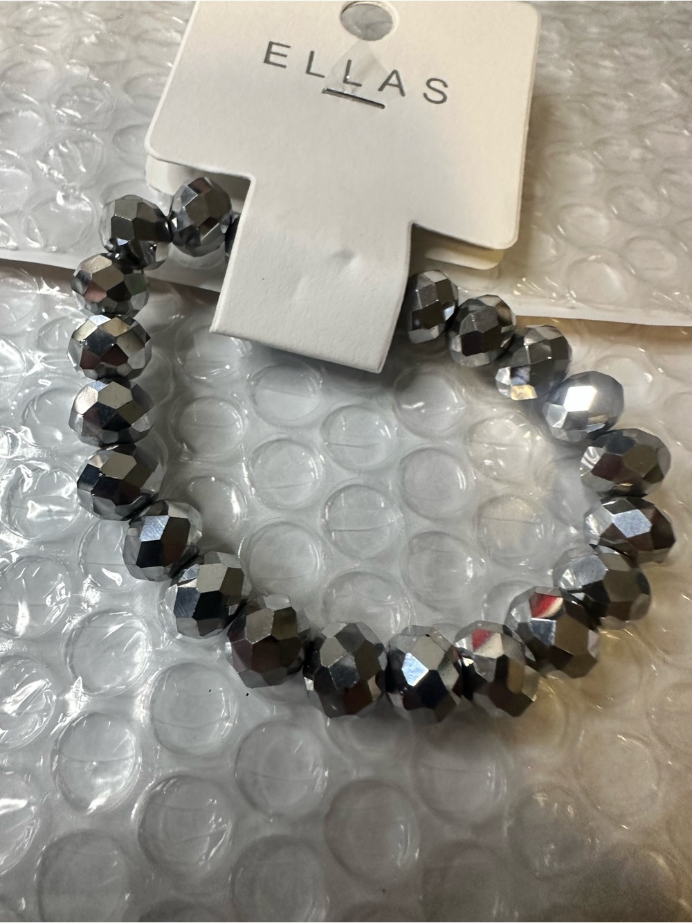 Ella Faceted Hematite-Tone Stretch Bracelet - Metallic Silver